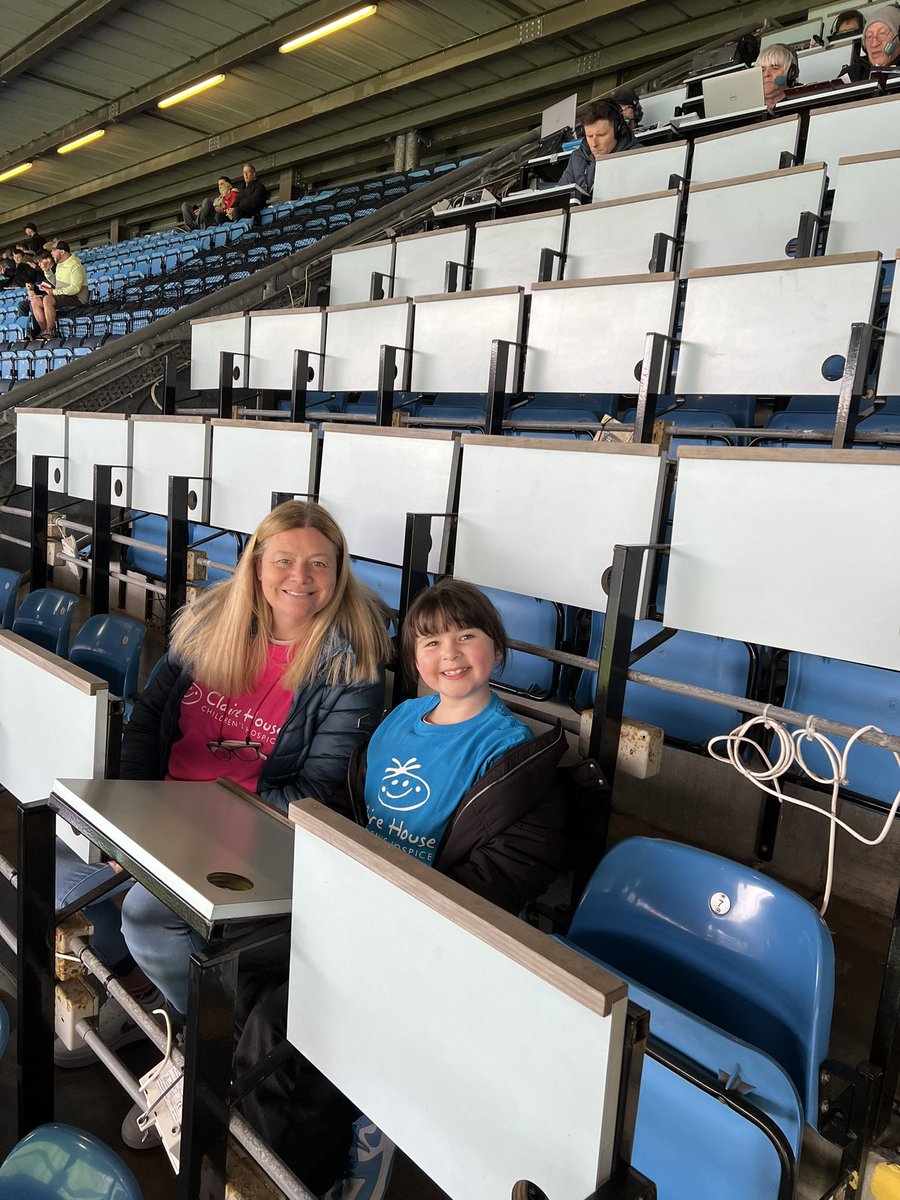 Heidi was a guest at Blackburn last Saturday to celebrate her challenge. She got a signed shirt (for a future prize draw) and saw the premier league trophy, looked at the media room, found their blue plaque and sat in the press box (Steve Ogrizovic top right we think) @Rovers