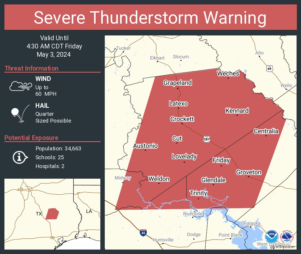 Severe Thunderstorm Warning including Crockett TX, Trinity TX and Grapeland TX until 4:30 AM CDT