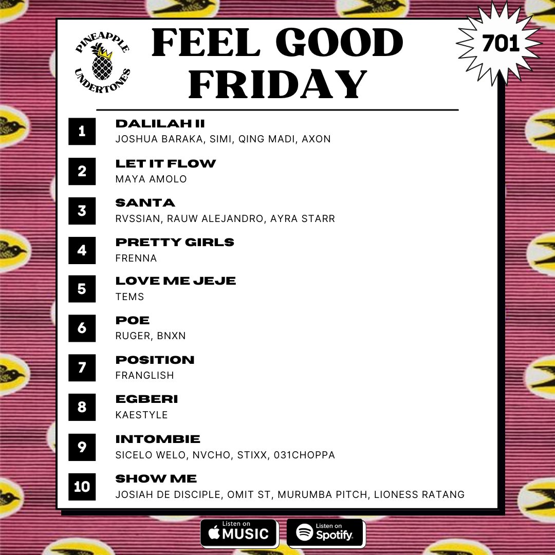 #FeelGoodFriday is back for its seventh season, springing into summer. Curating some of the freshest sounds from around Africa & this diaspora, with a fresh, new look & feel. 🍍🌍💛 1/6