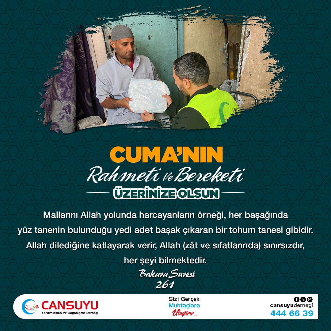 CansuyuDernegi's tweet photo. Cuma'nın rahmeti ve bereketi üzerinize olsun. https://t.co/N65B590Vyp