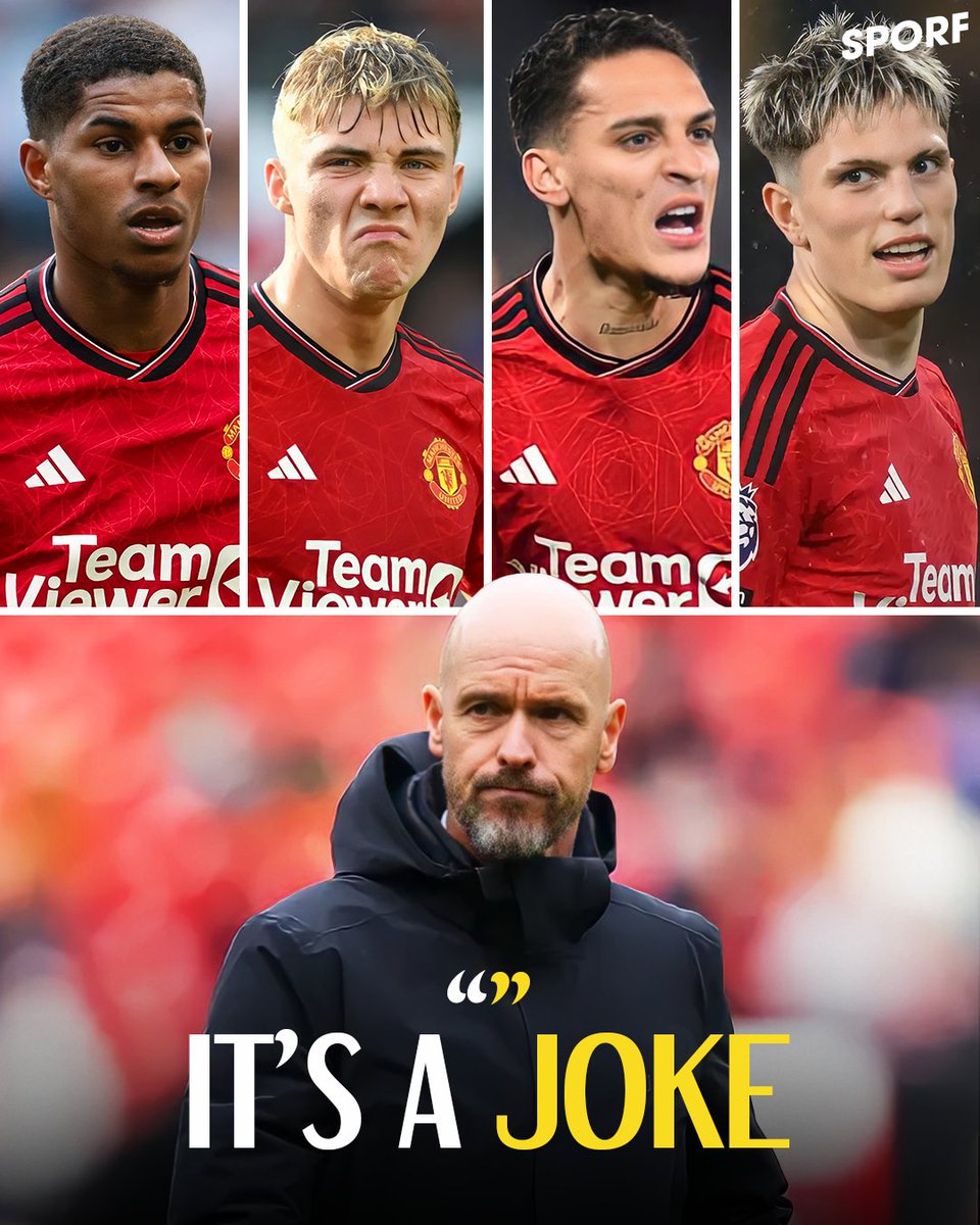 Erik ten Hag's response to being asked if most of his squad is up for sale 👀 According to CIES Football Observator and Transfermarkt these are the top 4 valuable United players: 🏴󠁧󠁢󠁥󠁮󠁧󠁿 Marcus Rashford - £106m 🇩🇰 Rasmus Højlund - £93m 🇦🇷 Alejandro Granacho - £92m 🇧🇷 Antony - £63m