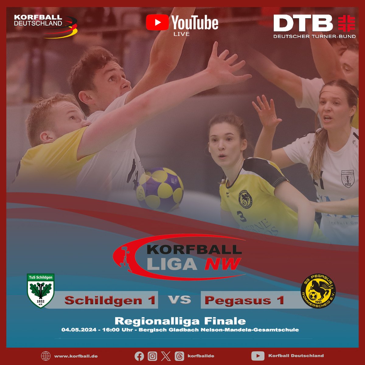 This Saturday, the German🇩🇪 #KorfballFinals24 will reveal the new national champion! Don't miss this exciting match between TuS Schildgen &amp; SG Pegasus, at 16:00, live here: 📺 youtu.be/8wRBXLMP-Vk

And at 14:00, for 3rd place:  youtu.be/bttJzGAf-Os

📰 <a href="/korfballde/">Korfball Deutschland</a> #korfball