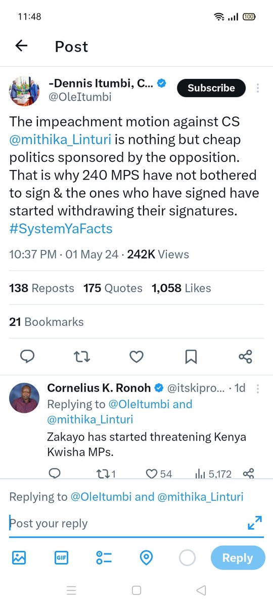 I not convinced with Mithuka Linturi impeachments and arrests until I see Dennis Itumbi arrested and charged too.

He is an accomplise in the fake fertilizers scandal

#SystemYaFacts is a scam