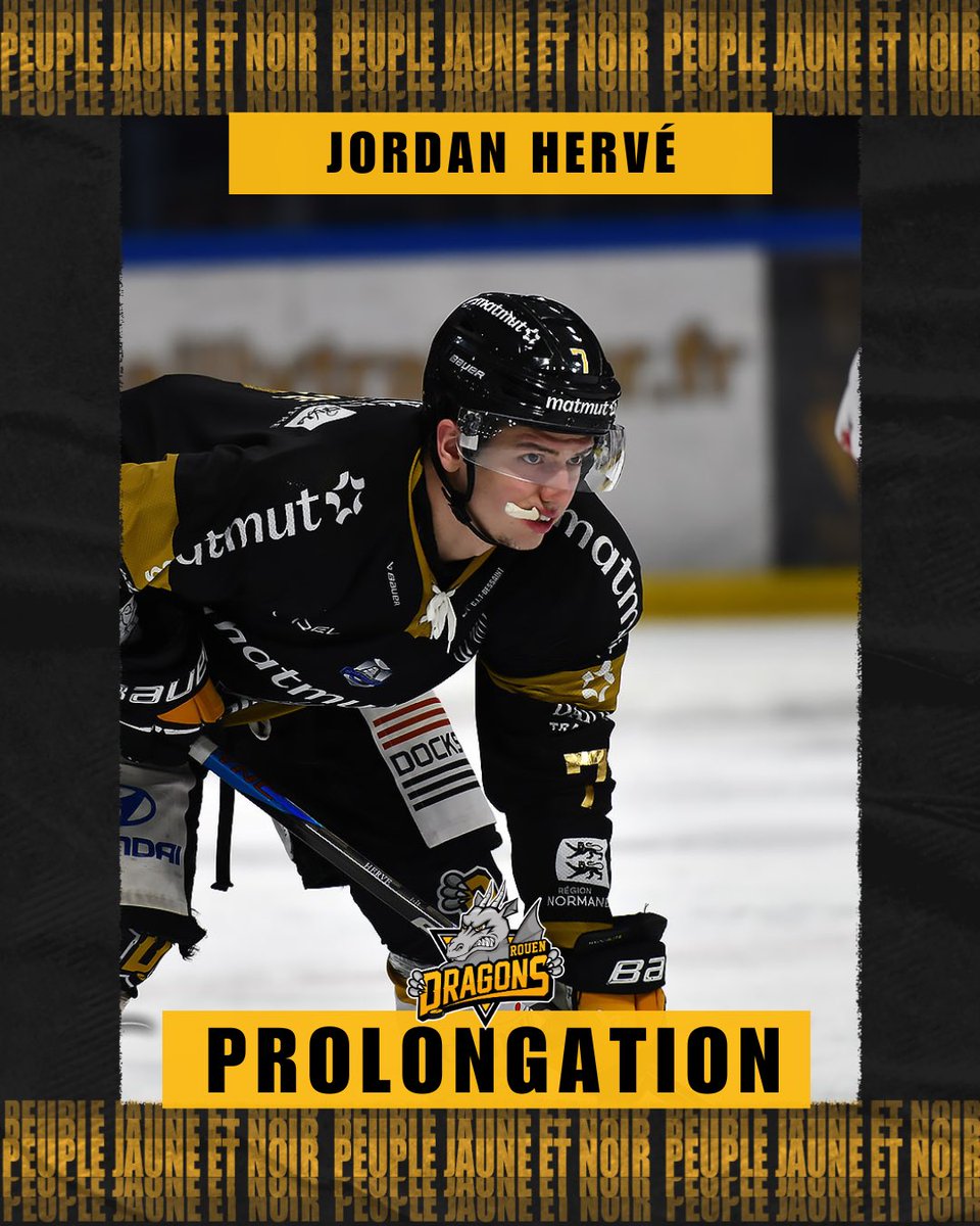 𝑷𝑹𝑶𝑳𝑶𝑵𝑮𝑨𝑻𝑰𝑶𝑵 🟡⚫️ Notre jeune attaquant 🇫🇷, Jordan Hervé (20 ans), rempile pour une 4ème saison consécutive avec l’effectif pro des Dragons !! En progression constante, il avait notamment inscrit 22 points (4 b, 18 a) en 52 matchs de @LigueMagnus la saison passée.