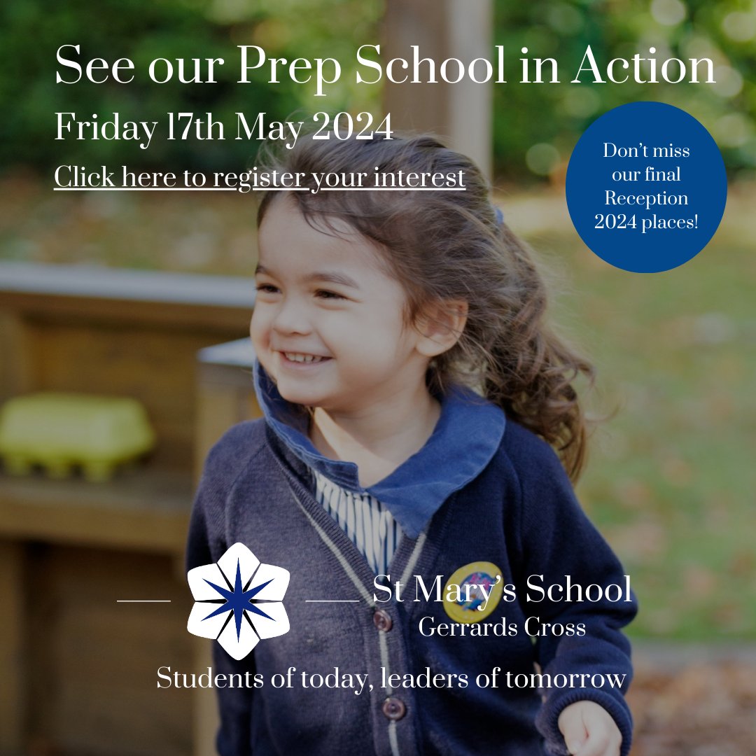 Join us at our Prep Open Morning and experience life in St Mary's

Prep in Action Morning.
Friday 17th May
9:15am

Sign up below:
form.jotform.com/240733100857047

#SMSspirit #embrace #girlseducation #OpenDays #BuckinghamshireEducation #ParentVisits #SchoolTour #IndependentSchools