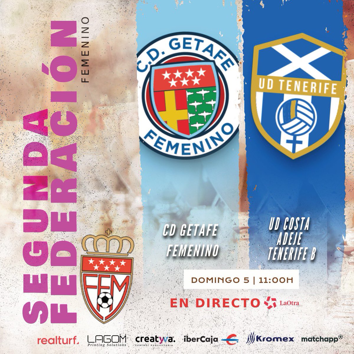 🔜 Este domingo, a las 11:00 horas… TOD@S CON EL @getafefem❣️ 📺 @laOtraTM de @telemadrid ofrecerá en directo el partido decisivo por el ascenso a la Primera Federación Femenino (Segunda máxima categoría nacional) ¿Te lo vas a perder? #GetafeTenerife | #FutbolEnLaOtra