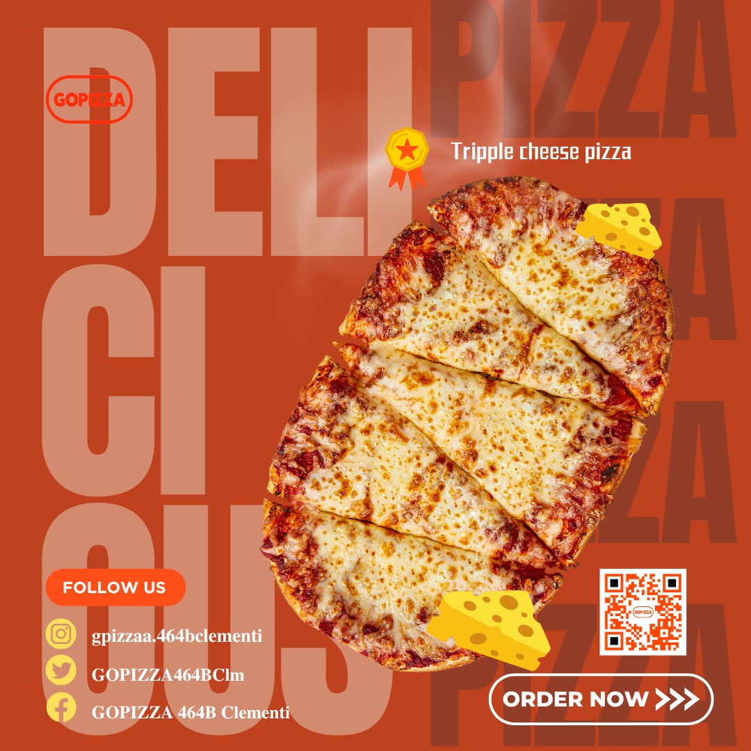 Indulge in triple the cheesy goodness with our irresistible Triple Cheese Pizza! 🧀🍕✨ Savor every gooey, melty bite and elevate your pizza experience to a whole new level of cheesy perfection! #TripleCheeseHeaven #PizzaPerfection #CheeseLoversDelight #gopizza