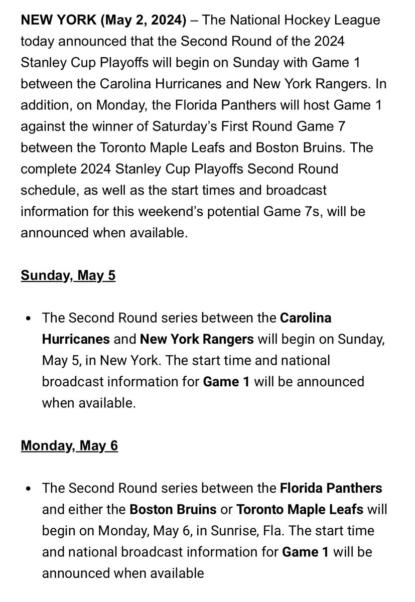 #Florida #Panthers second-round @NHL series will begin Monday at home in #Sunrise.