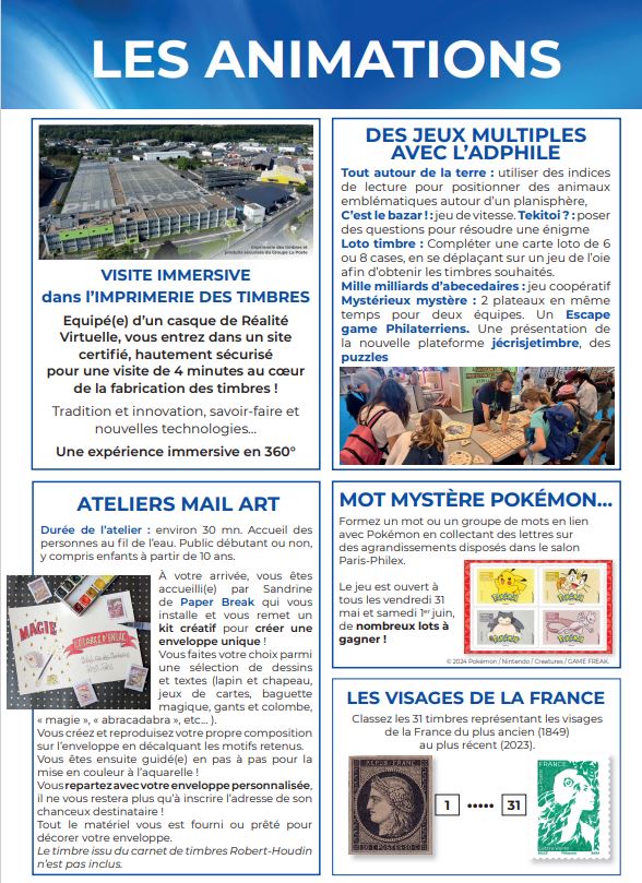 J-27 #Philex2024 : Ne manquez pas les animations ! Plongez dans le monde fascinant de la philatélie et découvrez des animations pour tous les âges au Salon Philex 2024 ! Du 30 mai au 1er juin - Parc des Expositions Paris - Hall 5.1 #philatelie @CNEP_Philatelie