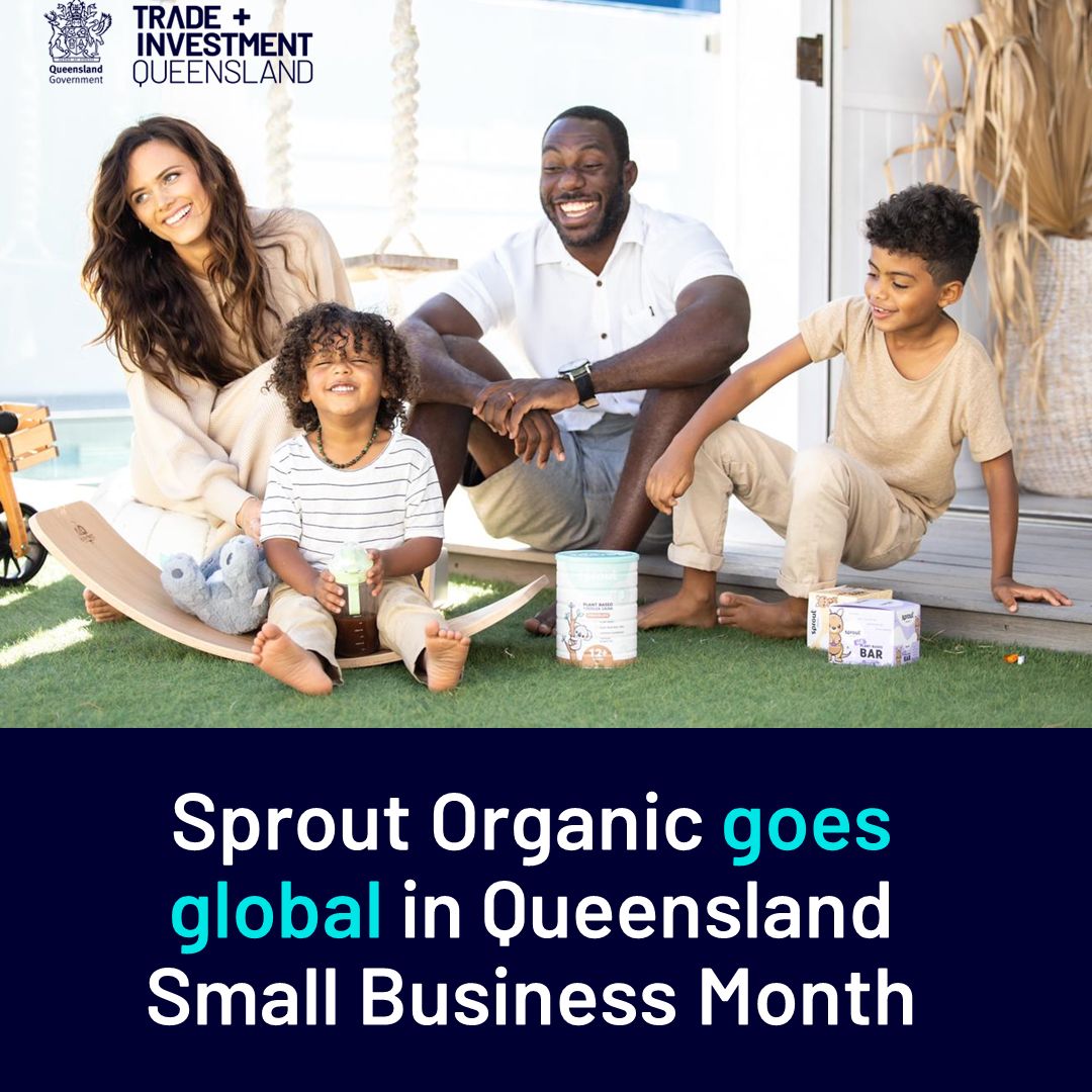 May is Queensland Small Business Month and we’re celebrating dynamic local businesses taking their products global. Sprout Organic produces plant-based infant formulas and snacks for kids that are sold in more than 2000 retail locations around Australia bit.ly/3UswBzS