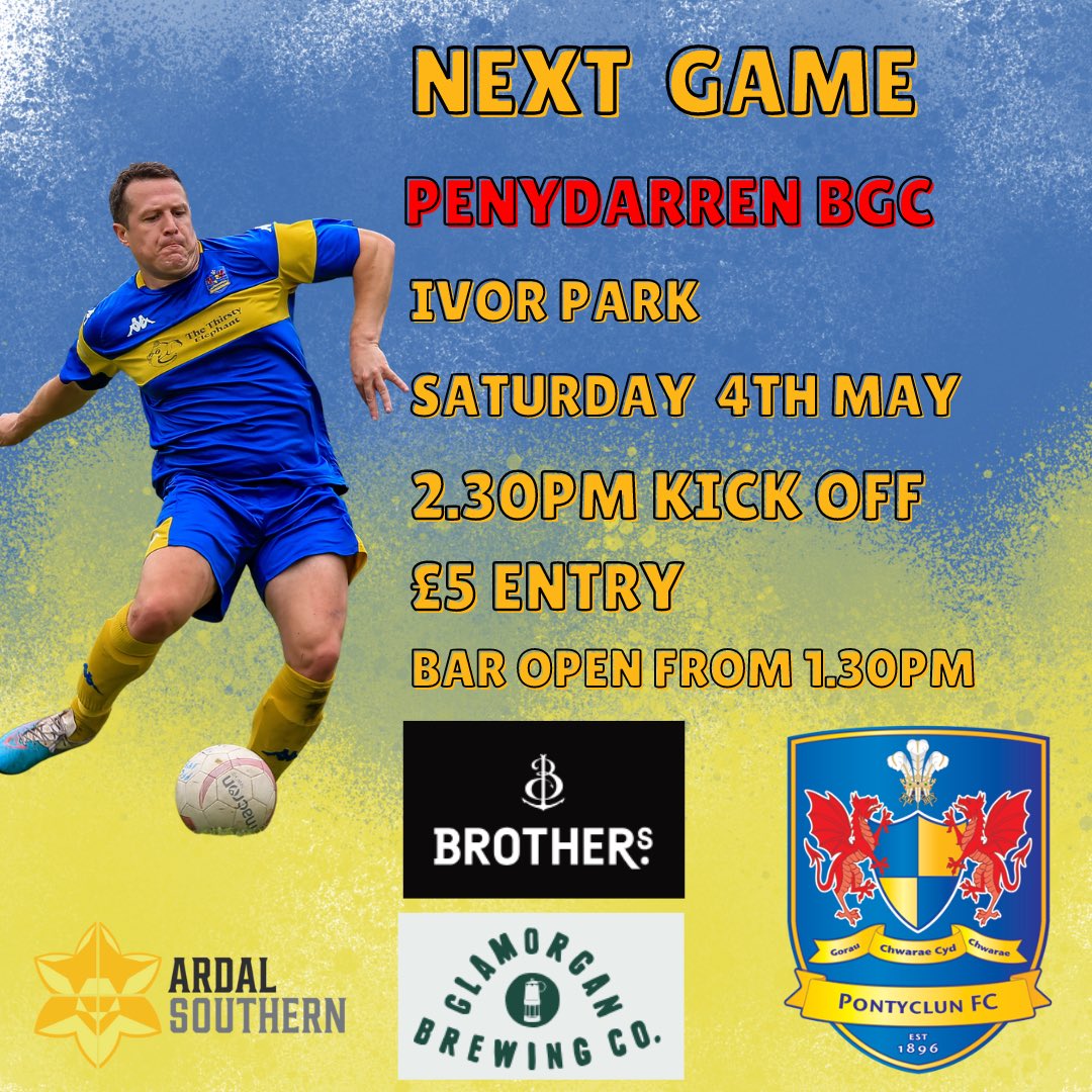 Tomorrow we welcome @PenydarrenBGC to Ivor Park. Kick off is 2.30 with the bar open from 1.30. #uptheclun