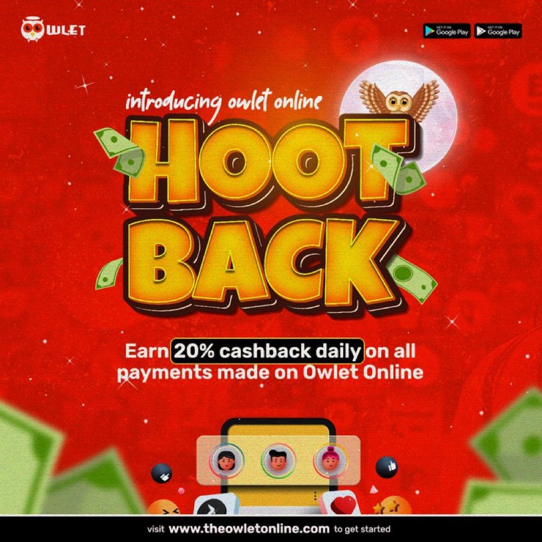 Enjoy 20% cash back with #OwletOnline's Hoot back feature on transactions between 12-6am.

You get to take your brand's visibility and reach on social media to the next level at very affordable rates. .

To get started, sign up at theowletonline.com.