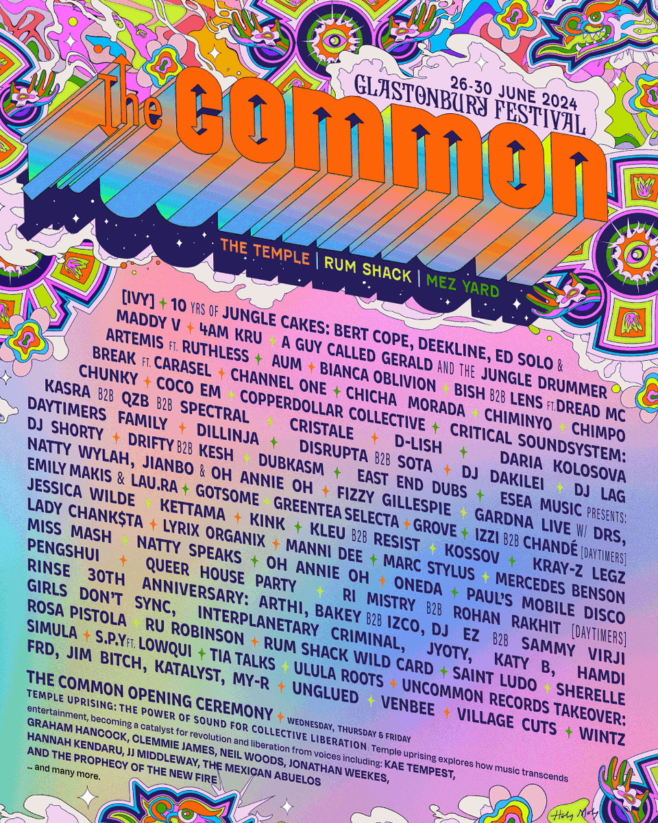 .@GlastoTheCommon is a space born from our collective imagination, of which we are all a part. It comes from a history of reclaiming space in our worlds, on the lands and in our hearts, to dance to our own rhythms. Here is their Glastonbury 2024 line-up.