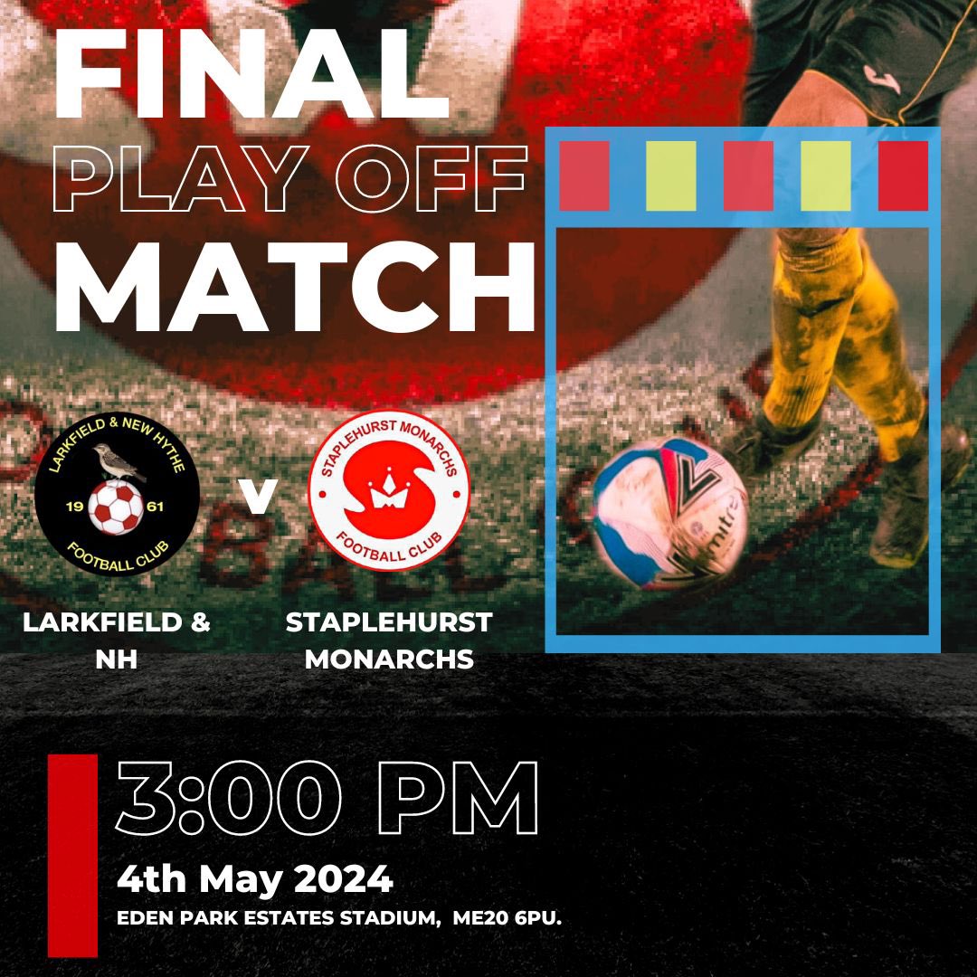 Playoffs final tomorrow!

Give the team your full support as we’re away to @LNHFC1961! Let’s get a big turnout for this big game!

🏟 Eden Park Estates Stadium, ME20 6PU
🆚 Larkfield & New Hythe FC
🏆 SCEFL First Division 
⌚️ 15:00 KO

#upthehurst

Sponsored by @GreenboxLt90661