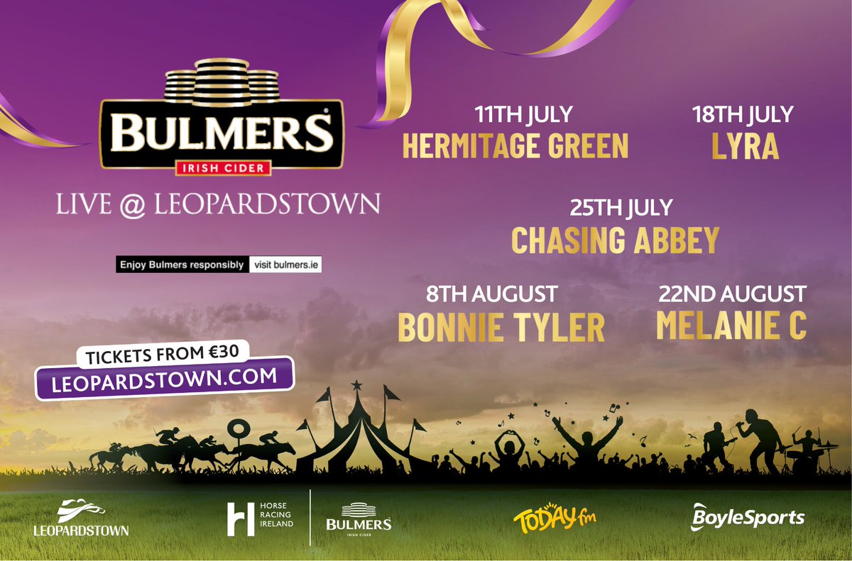 IT'S THE FESTIVAL THAT LASTS ALL SUMMER☀️🙌

🎸 Don't miss out on Ireland's ultimate sport and concert series, where music, racing, fun, and good vibes collide!🏇🤝🎤

Tickets on sale now!
➡️ leopardstown.com/bulmerslive