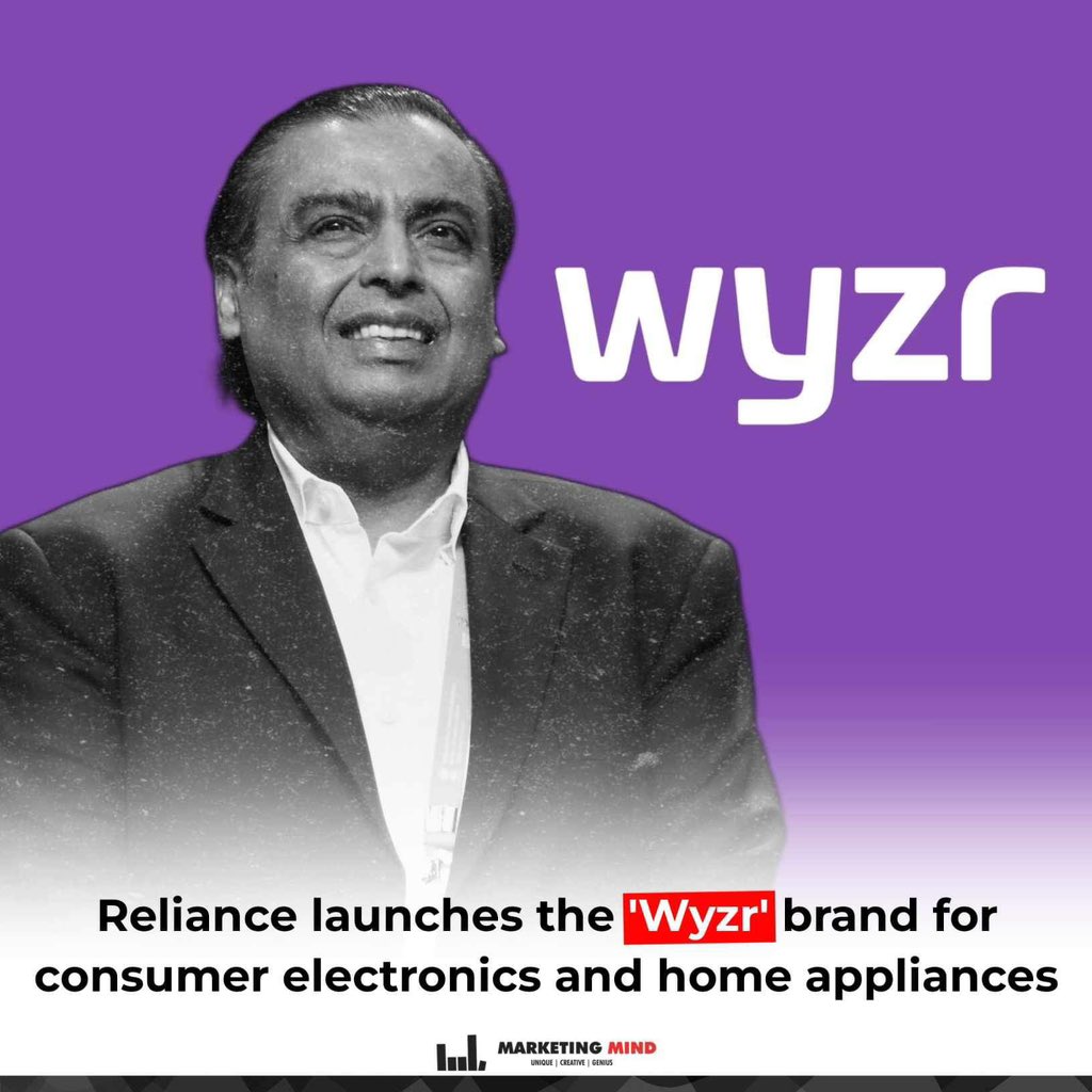 Mukesh Ambani’s company aims to open its own manufacturing plants, expanding Wyzr’s product range to include TVs, washing machines, and refrigerators. #MarketingMind #WhatsBuzzing #MukeshAmbani #Reliance