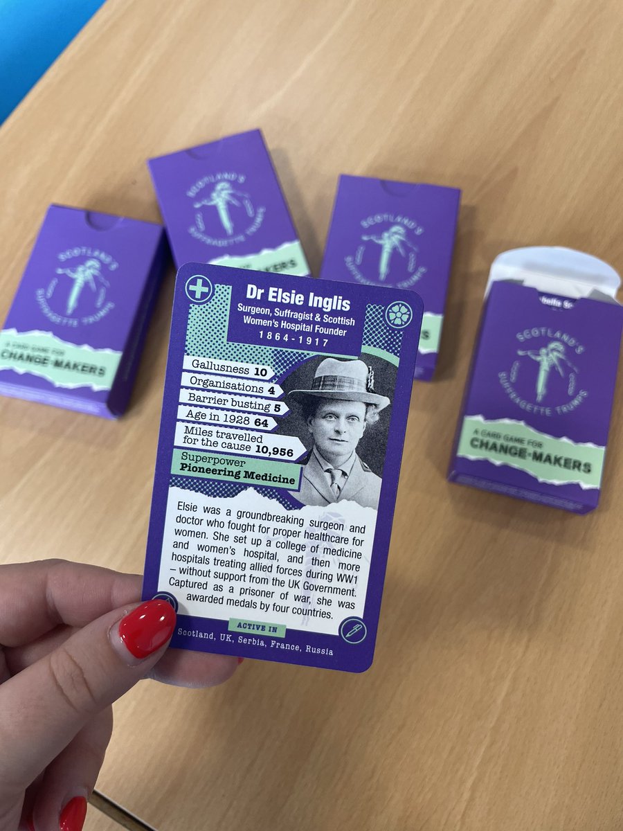 S3 had fun this morning with the @ScotSuffragette top trump cards! 🃏💜💚