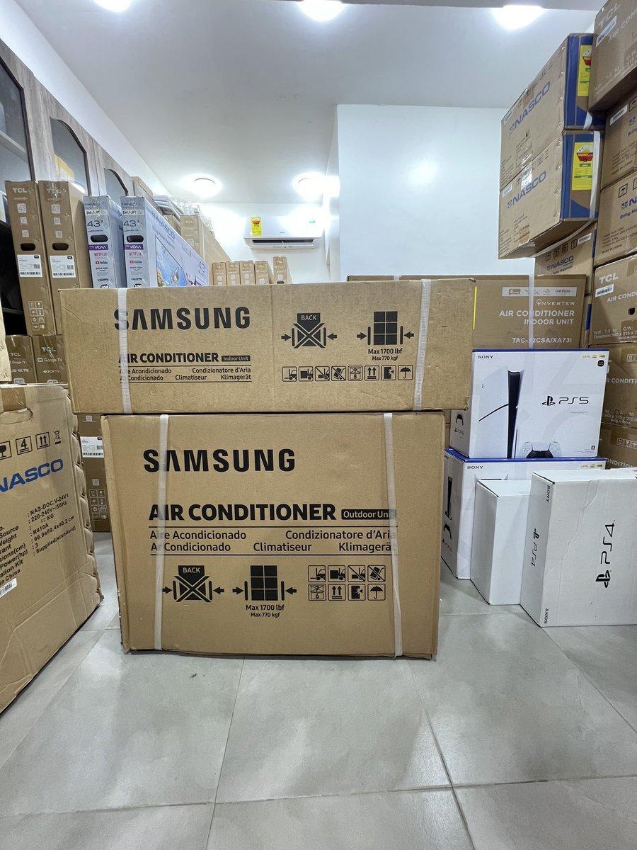 Accra hot 🥵, get your Nacso, TCL, Midea, Samsung, and LG Air Conditioners from us! 

☎️055 328 9132
📍Ashaley Botwe 

Nasco
1.5 hp  GH₵ 3,499
2.0hp  GH₵ 5,399
2.5hp  GH₵ 7,799

Nasco Inverter 
2.0 hp  GH₵ 6,199
2.5 hp  GH₵ 8,199

Nasco Air Doctor Inverter 
2.5 hp  GH₵…