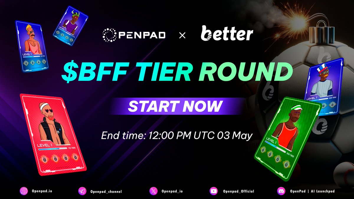 🔥 $BFF @Betterfanapp Private Sale Tier Round: Start Now!

👉 Grab $BFF Here: openpad.io/app/projects/b…

📌 Tier round will end at 12:00 PM UTC 03 May
📌 Community Round will start at 12:30 PM UTC 03 May

#Openpad #Betterfan #Privatesale