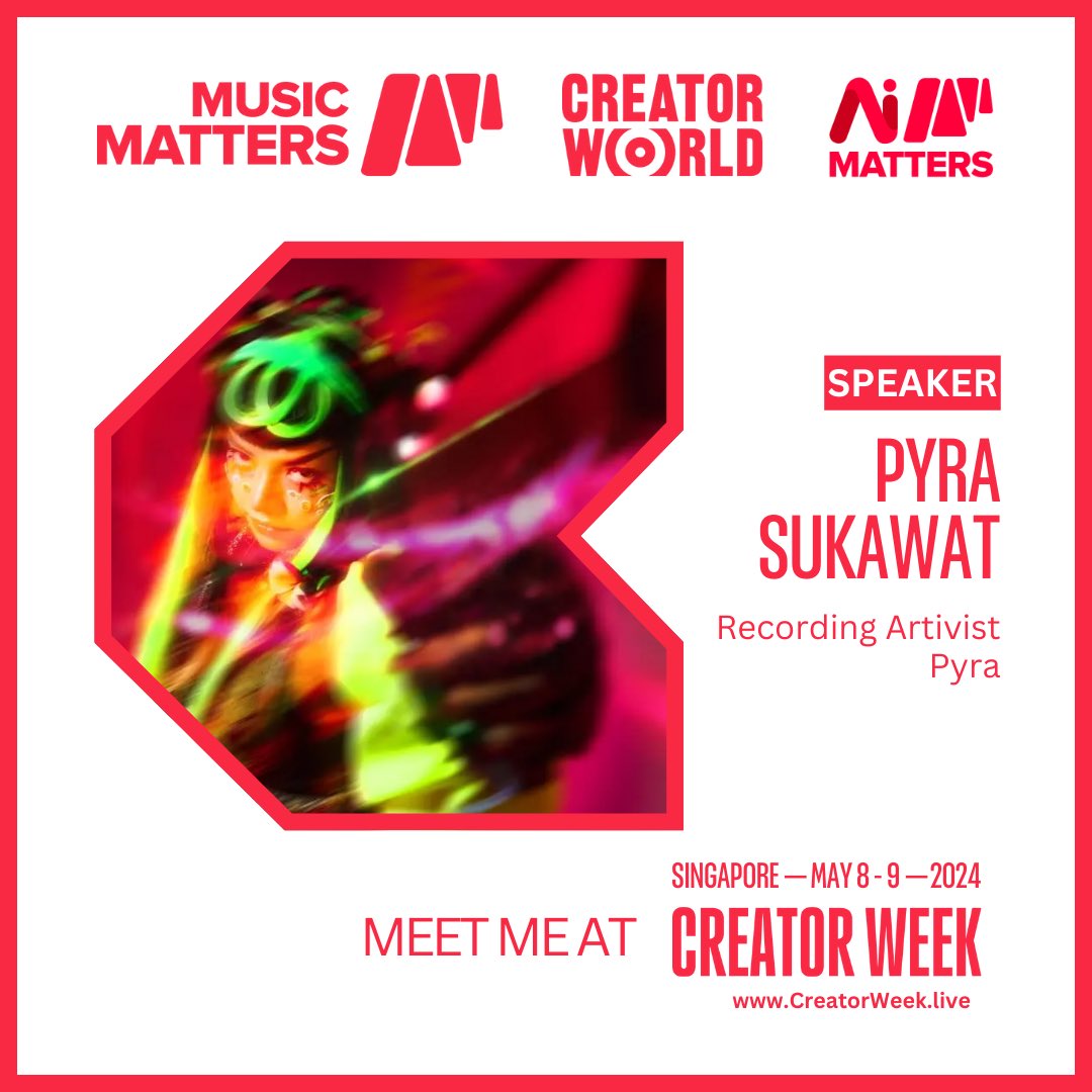 Thrilled to be speaking at CreatorWeek (May 8-9) at The Ritz-Carlton Millenia, Singapore! Thank you @giglifepro and <a href="/mattersasia/">All That Matters</a> for having me 🫶🏼✨

Get tickets &amp; info: creatorweek.live

#creatorweek2024 #musicmatters #singapore #pyra #pyradise
