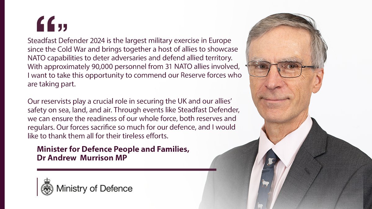 The UK has over 700 Reserves taking part in Steadfast Defender, the largest military exercise in Europe since the Cold War. Our reserves are a crucial part of our whole-force readiness to overcome emerging threats.