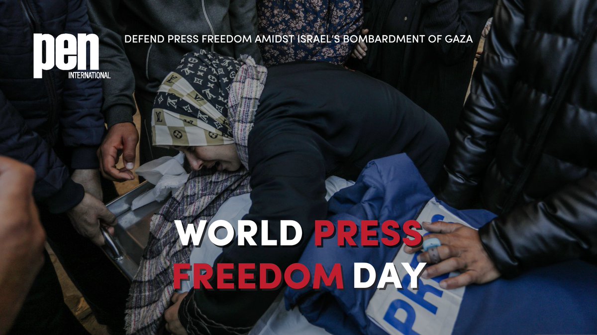 On #WorldPressFreedomDay, PEN International urgently calls for the defence of press freedom in #Gaza and across the region amidst the death of 97 journalists and media workers since 7 October 2023. Take action with us: pen-international.org/our-campaigns/…  #Israel