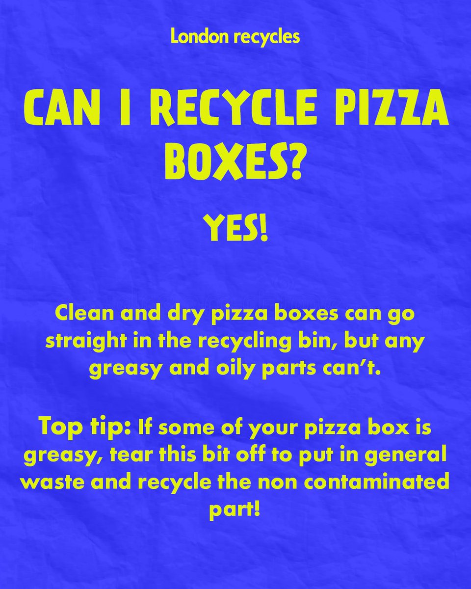 Treating yourself to a takeaway pizza this bank holiday weekend? 🍕 Great news! Pizza boxes are recyclable in London. Just make sure you remove any greasy parts and put those in your general waste. The clean bits of cardboard can go straight in your recycling bin.