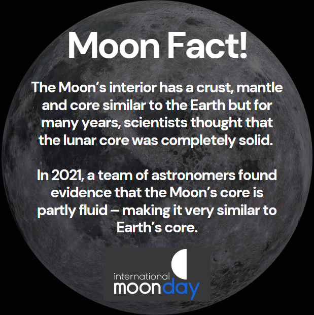 The Moon has a crust and a partially molten core. That is pretty much the end of the list of things that it has in common with a toasted cheese sandwich. Who's hungry?

Do you have a favourite Moon fact? Come back tomorrow for another one!

#internationalmoonday #themoon # space