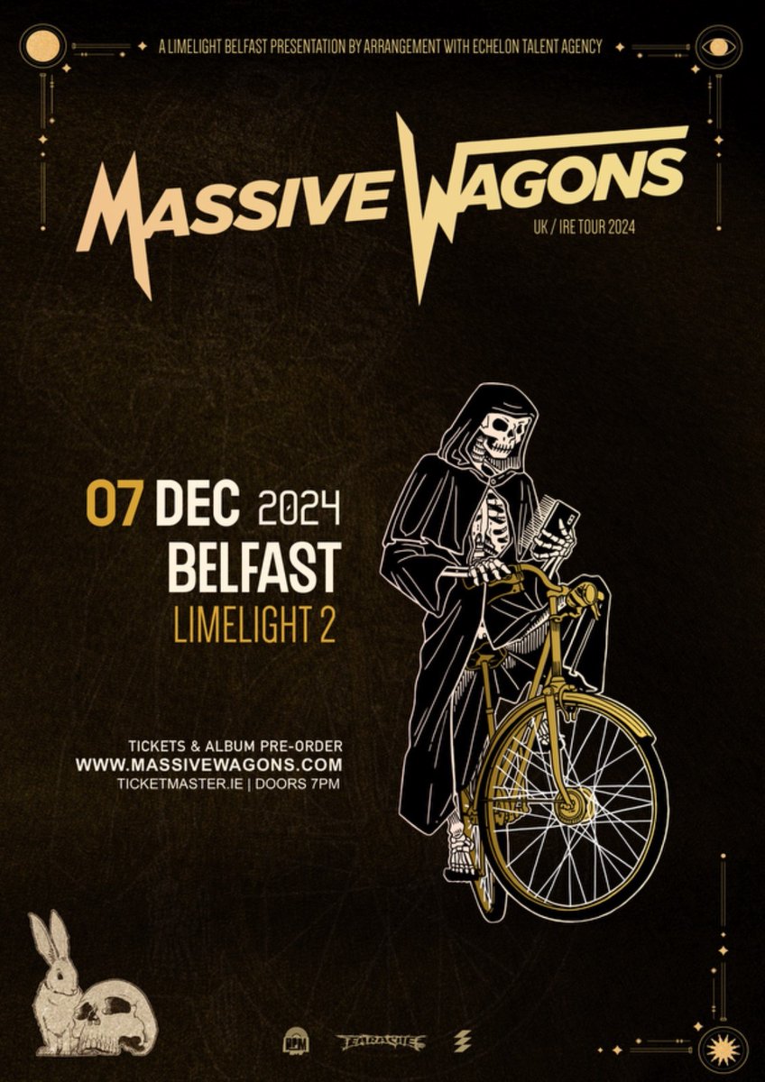 ⚡ UK rock powerhouse @MassiveWagons will play shows at @TGSDublin on 6 December and @LimelightNI 2 on 7 December 2024.

🎫 Tickets are on sale Tuesday at 10am bit.ly/3Ui2Q4s