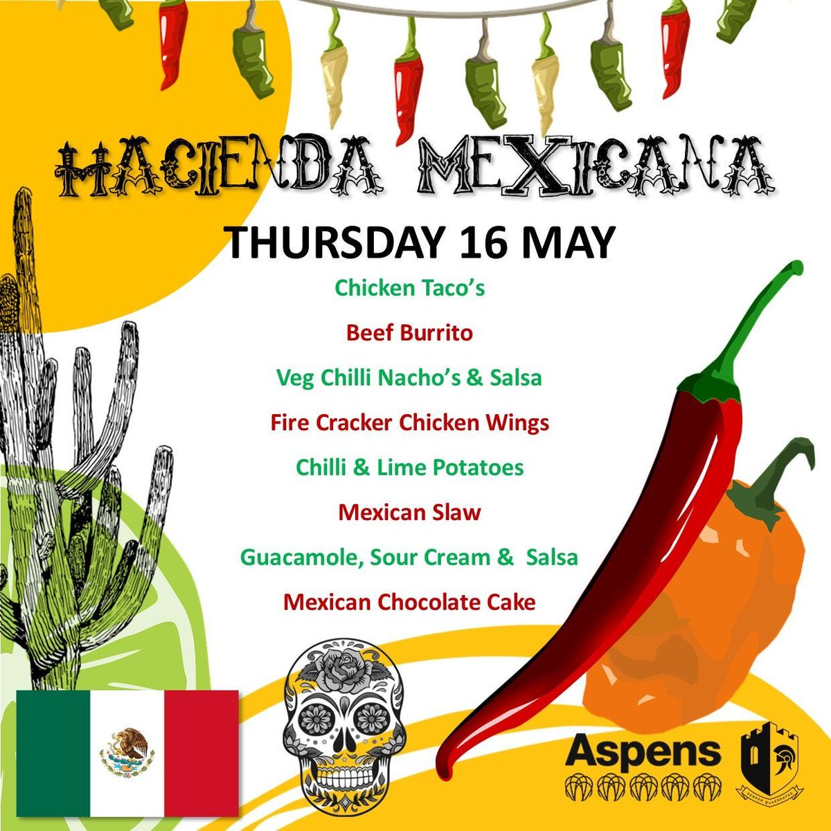 Aspens Catering are serving up a delicious Mexican themed menu in our restaurant on Thursday 16 May 2024. Students and staff can enjoy tasty Mexican inspired dishes alongside a limited selection of sandwiches and food from our usual menu. #respect