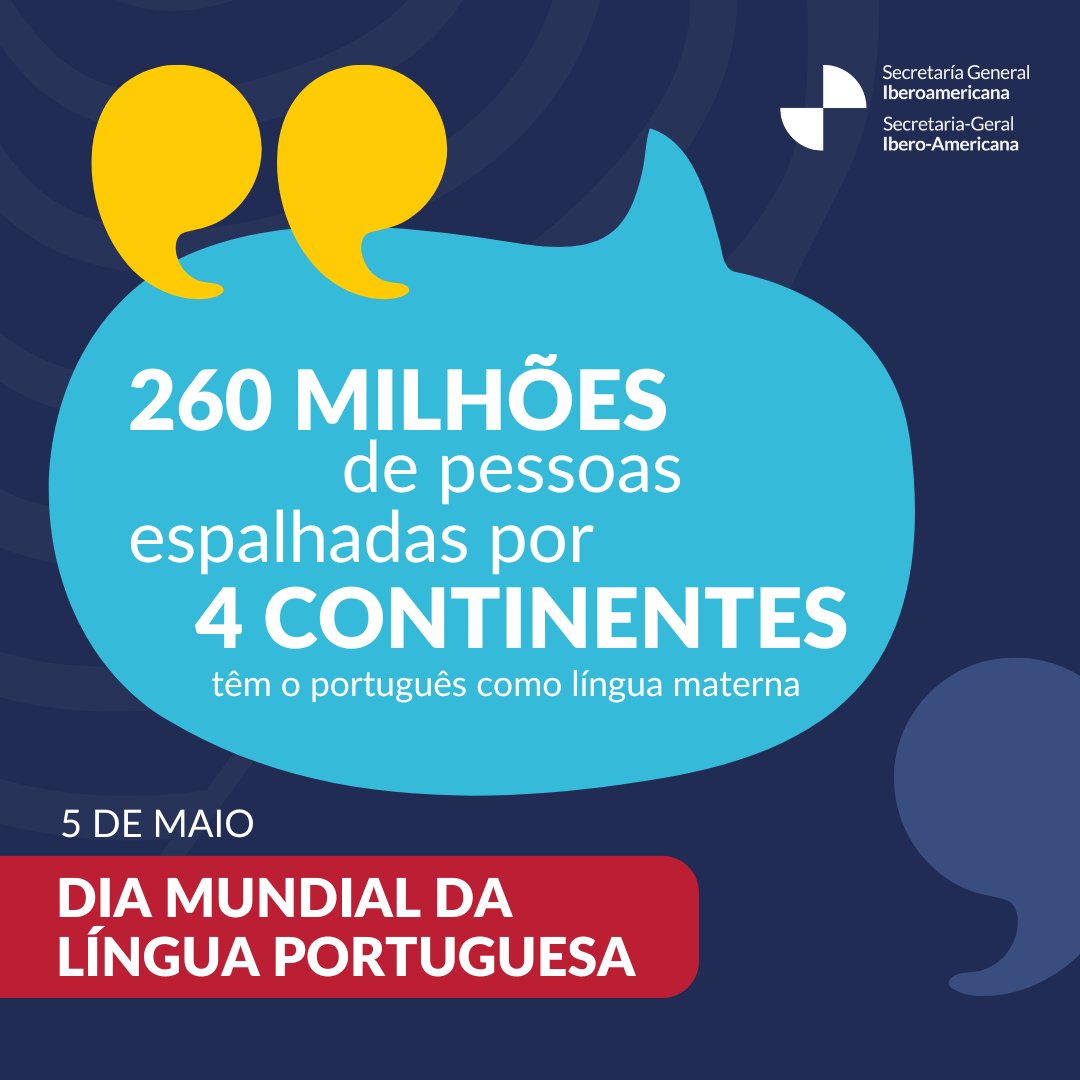 No dia 5-MAIO celebramos o Dia🌏da #LínguaPortuguesa. A @SEGIBdigital reconhece o #português como parte fundamental da identidade da Comunidade Ibero-Americana e reafirma o compromisso de promovê-lo como língua de diálogo para #ConsolidarIberoAmérica. ℹ️ k1t.eu/mbjy2