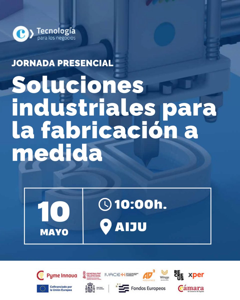 🔴#SaveTheDate ¡Transforma tu negocio con #solucionesindustriales a medida! Únete a nosotros en esta jornada y explora los últimos avances en este campo. Contaremos con la participación de empresas líderes como #Gaviota , @addvance3d , @recreus3D , @Stratasys y @Serveo_com