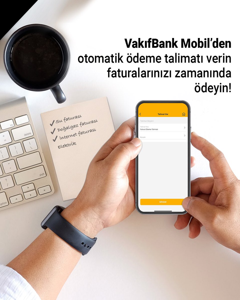 VakıfBank Mobil’den vereceğiniz otomatik fatura ödeme talimatı ile günü geçen faturalar tarih oluyor. Detaylı bilgi için web sitemizi ziyaret edebilirsiniz. #dijitalkolaylaştırır