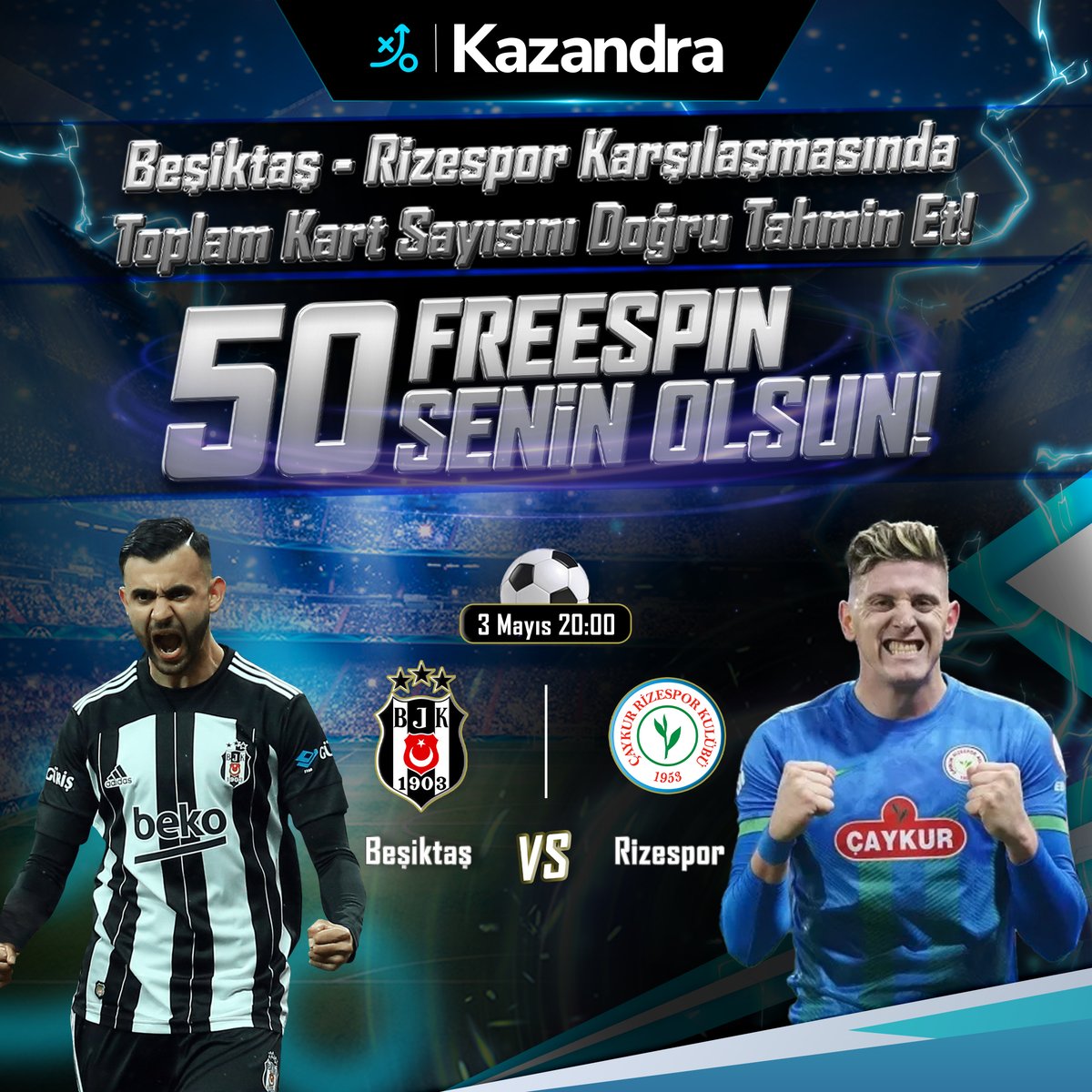 #Kazandra Size Kazandırmaya Geldi! #Besiktas - #Rizespor Karşılaşmasında Toplam Kart Sayısını Doğru Tahmin Et! 🎁50 FreeSpin Senin Olsun❗️ ➖Tahminleriniz 20:00'a Kadar Geçerlidir. ➖Sadece Twitter'da Yapılan Tahminler GEÇERLİDİR❗️ Güncel giriş: kzn.pw/kazandra