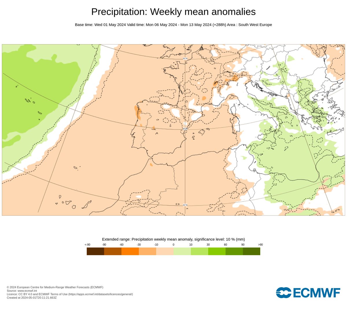 #Gibraltar and local area - 03/05 - a quick look ahead at the forecast... and the trend is for temperatures to warm further into the weekend, with the latest #ECMWF Precipitation forecast signalling a lot of dry weather, and just hinting at a low risk of any rain next week.…