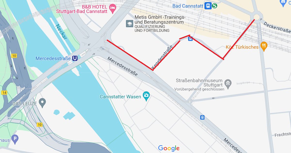 Nicht nur die Mercedesstr wird bei Spieltagen in @stuttgart_stadt ab König-Karls-Brücke voll gesperrt, auch die Kegelenstraße. Wie fährt man da eigentlich jetzt mit den Fahrrad stadteinwärts, denn eine Umleitung für diesen Teil der HRR 1 wurde garnicht im Ausschuss präsentiert?