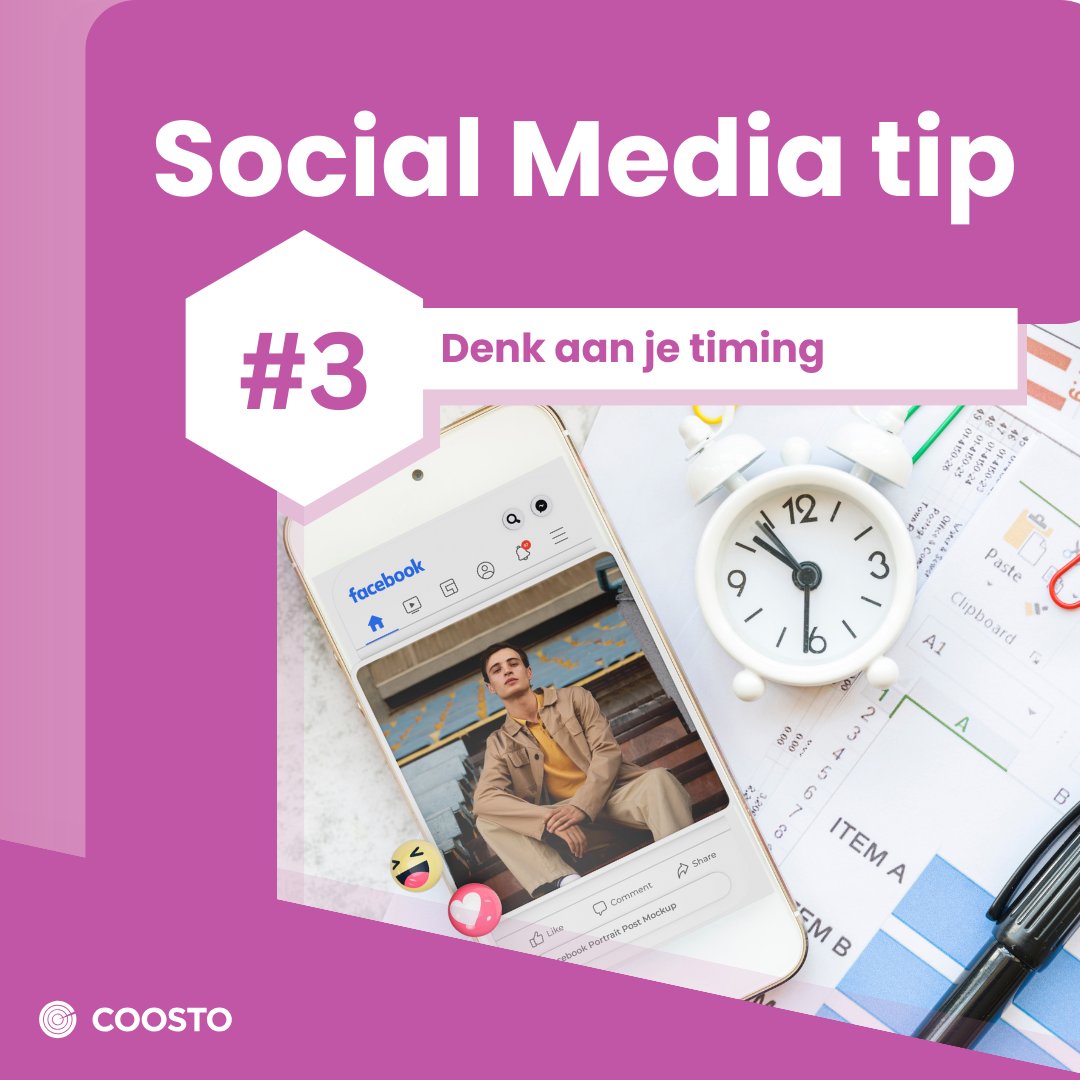 De kwaliteit van je content bepaalt voornamelijk het succes van je #socialmediapost. Maar ook het tijdstip waarop je post bepaalt het succes. 🕗

Benieuwd naar de beste tijden om te posten? Ontdek hier de beste tijdstippen per platform: coos.to/3JLXtWy
