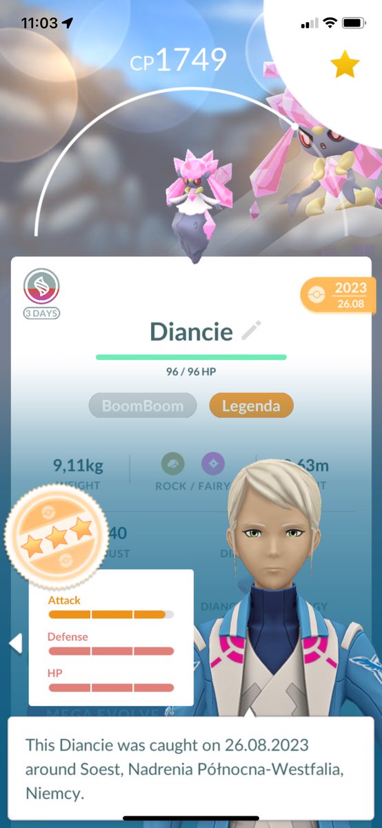 @PurpleFeebas My first Diancie from PokemonGoFest! 🌸❤️