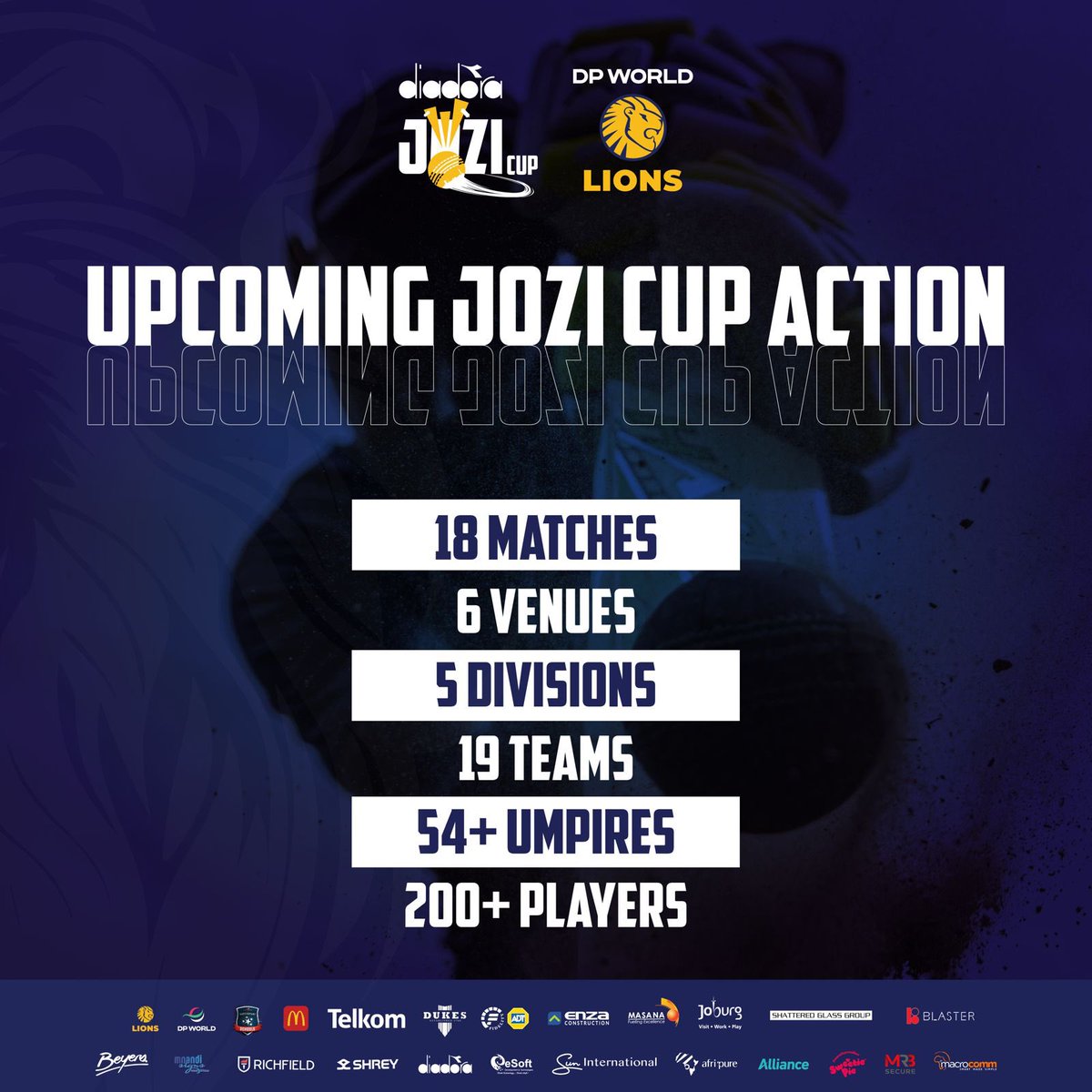 🏆 | UPCOMING!

 The 3rd Season of the Diadora Jozi Cup kicks off this weekend!

First games take place on Sunday 5 May! 🏏✨

#LionsCricket #ThePrideOfJozi #DiadoraJoziCupS3