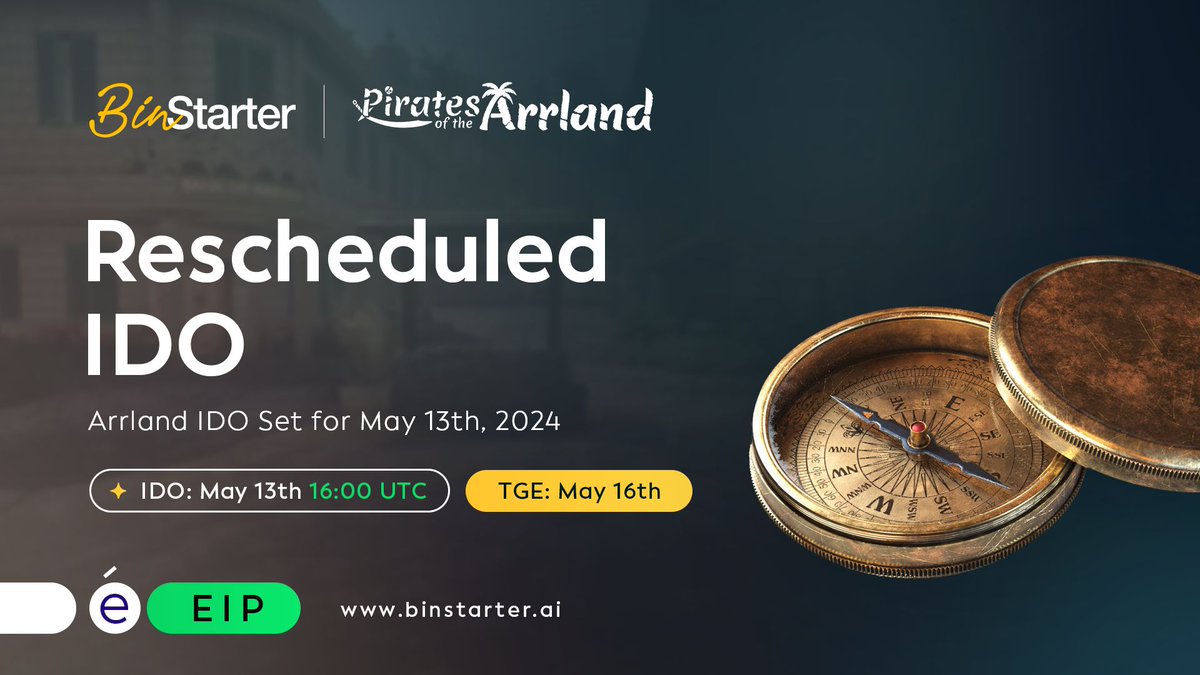 ❗️Important Update❗️ 🔔 Attention @ArrlandNFT enthusiasts! To ensure a smooth and impactful launch, the #IDO is rescheduled! 📅 IDO: May 13th, 2024,16:00 UTC 📅 TGE: May 16th, 2024 ⛵For more details, visit our exclusive article: blog.binstarter.io/arrland-2/
