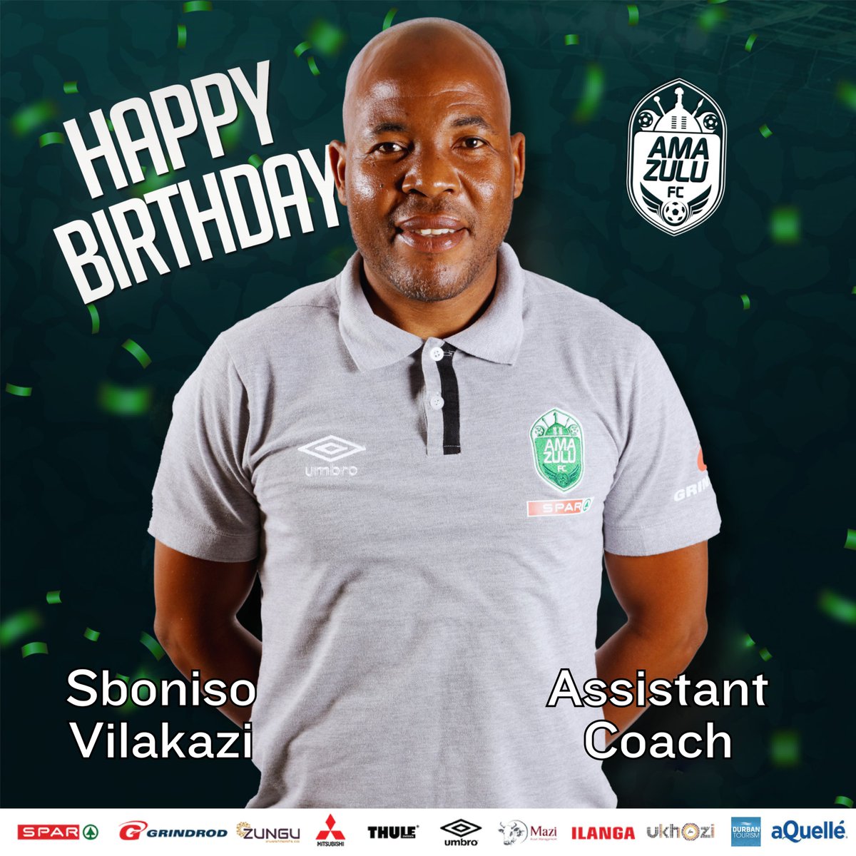 Today we celebrate our Assistant Coach. Happy birthday to Coach Sboniso Vilakazi. May you have a blessed year ahead 🥳

#Indlulamithi
#HebeUsuthu
#UsuthuTogether