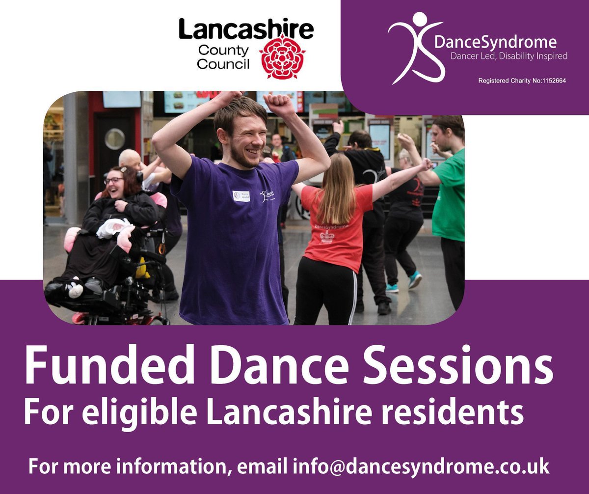 Do you know someone who is: 🧑 Age 16+ 📍 Living in #Lancashire ♿ Has a Learning Disability and/or Autism 🕺👩‍🦼💃 Loves to dance? 💷 If so, we may be able to offer them funded dance sessions. Find out more & contact us now to get started: dancesyndrome.co.uk/lancashire-cou…