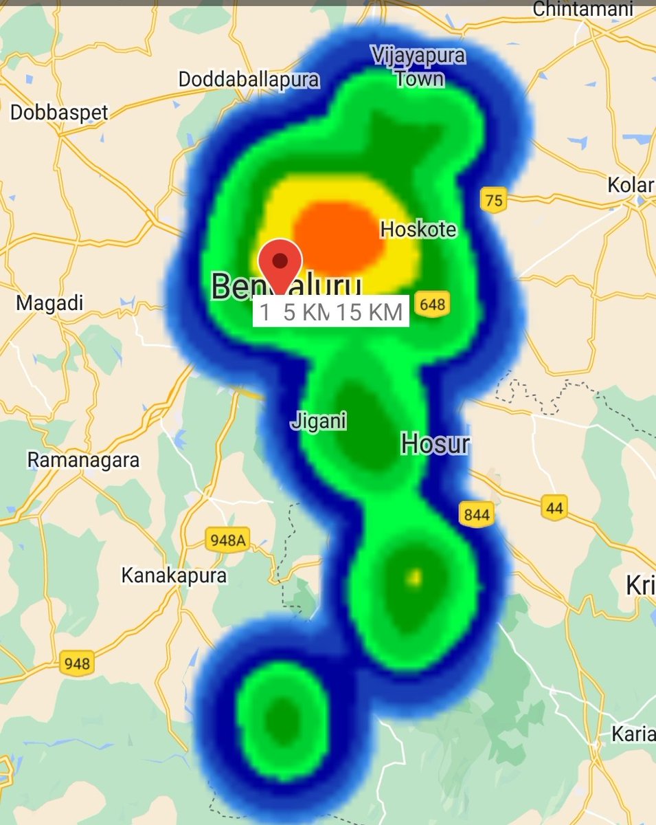 Almost entire #Bengaluru is covered by this thunderstorm according to this map. But many areas are not reporting rains including Yelahanka. 

What is the status in your area?

#BengaluruRains #BangaloreRains #BengaluruRain