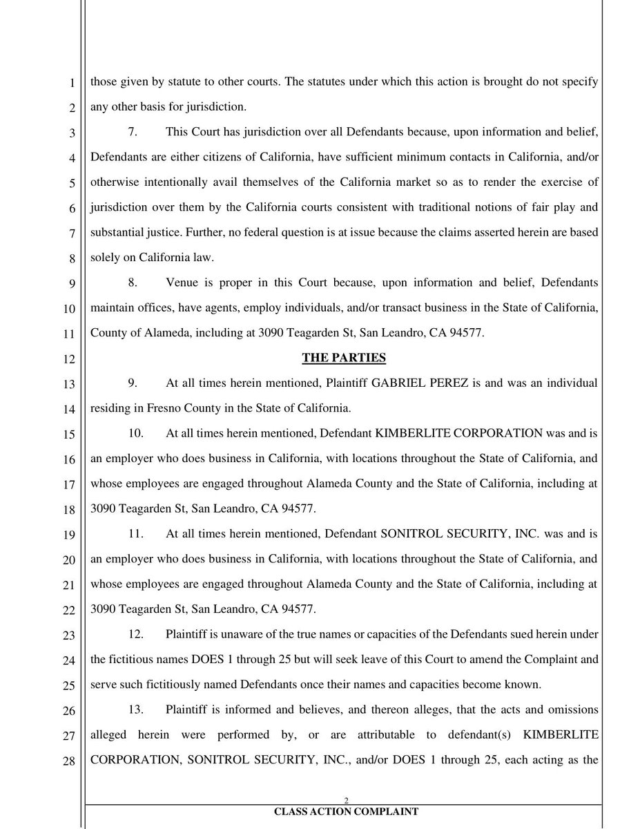 Filed yesterday: PEREZ vs KIMBERLITE CORPORATION, et al. (24CV073959)
Category: Other Employment Complaint Case     
Type: Civil Unlimited
#SanLeandro