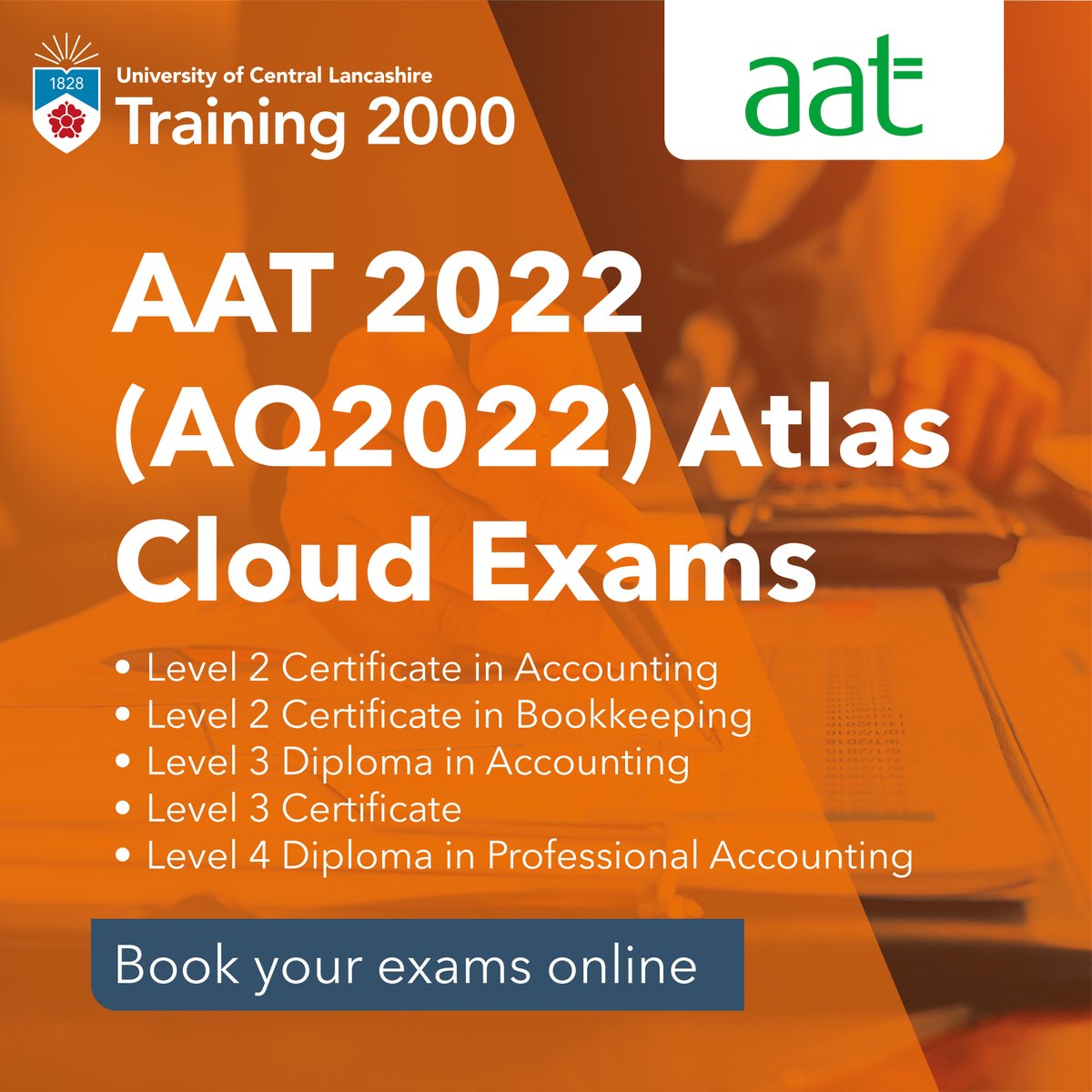 Did you know that Training 2000 are a Registered @YourAAT Test Centre? With upcoming dates available in June and July, you can book available slots and book here ➡ onlineshop.uclan.ac.uk/short-courses/… #AAT #Assessmentcentre