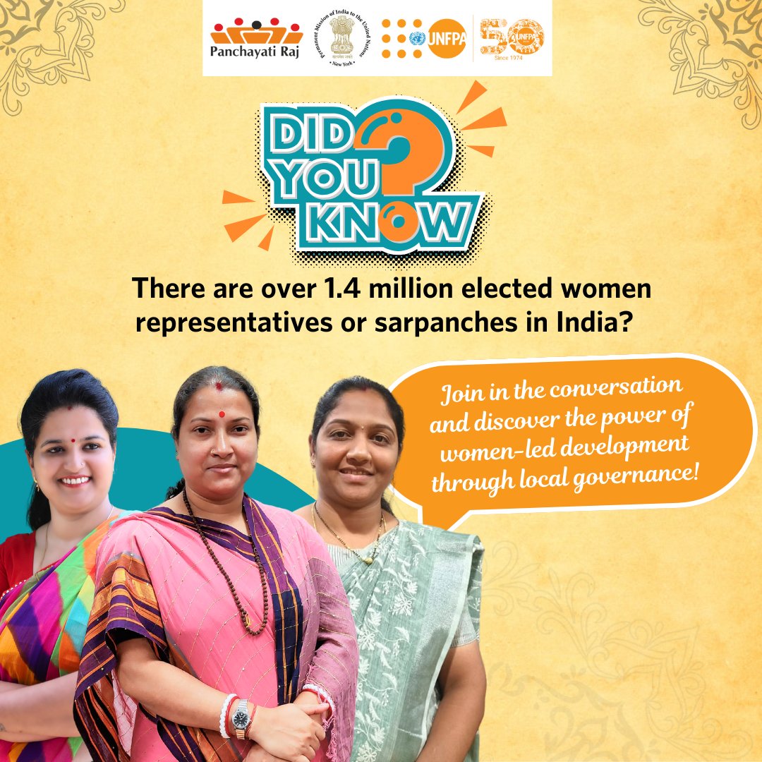 भारत में स्थानीय शासन में महिलाएं सबसे आगे! #CPD57 न्यूयॉर्क में नीरू, हेमाकुमारी और सुप्रिया स्थानीय महिला नेताओं के रूप में अपनी सफलता की कहानी साझा करने के लिए आई हैं। उनकी कहानी सुनें! कब: 3 मई, 2024, समय: रात 10:45 IST लिंक: webtv.un.org/en/asset/k1e/k… #ICPD30 #GramToGlobal