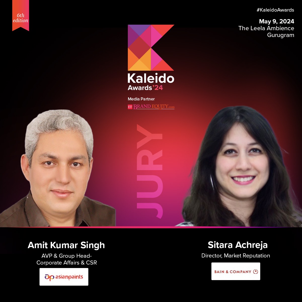 ETBrandEquity's tweet image. We&apos;re excited to introduce the #KaleidoAwards jury panel!🎉

Amit Kumar Singh - AVP &amp;amp; Group Head of Corporate Affairs &amp;amp; CSR, Asian Paints
Sitara Achreja - Director, Market Reputation, Bain &amp;amp; Company

Link: bit.ly/3TkPLa3

#Innovation #Creativity #Excellence #Celebration