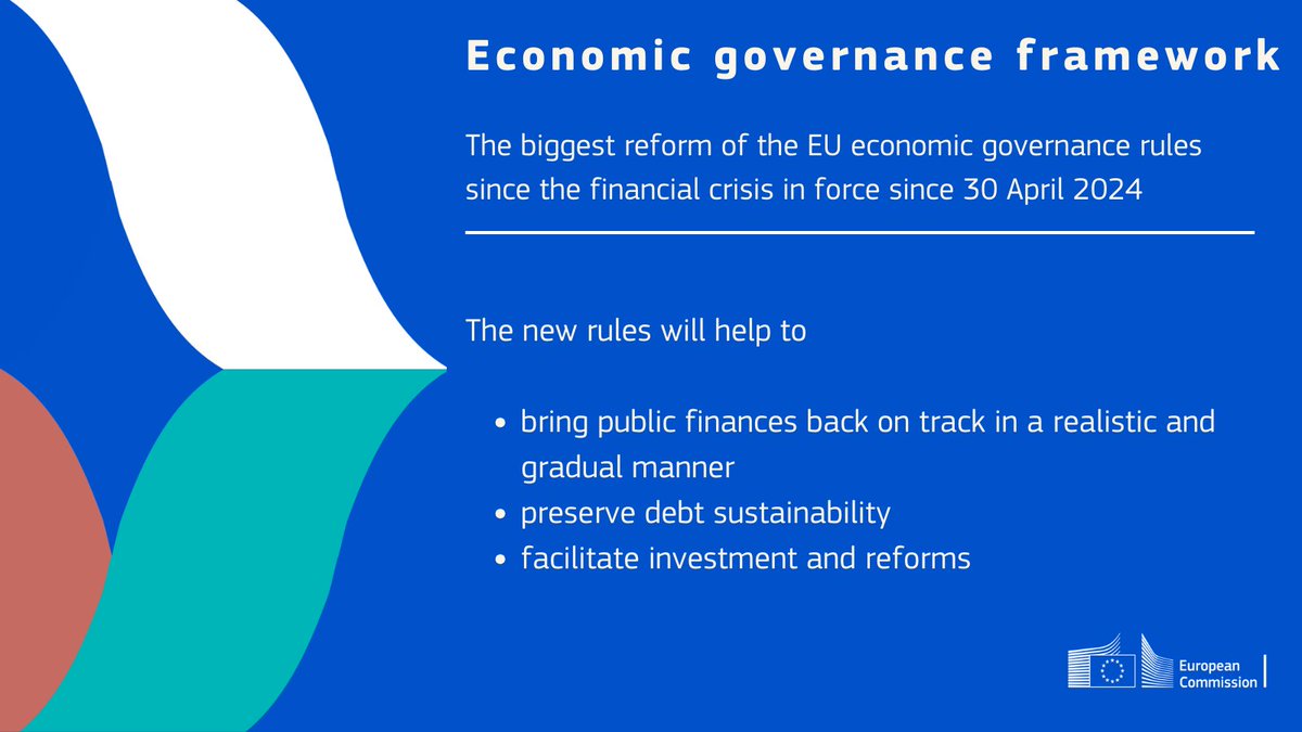 The new 🇪🇺 EU economic governance framework fit for the future entered into force!

The new framework is designed to strengthen Member States’ debt sustainability and promote sustainable and inclusive growth in all Member States.

Learn more ⬇️

#EUdelivers #vdLCommission