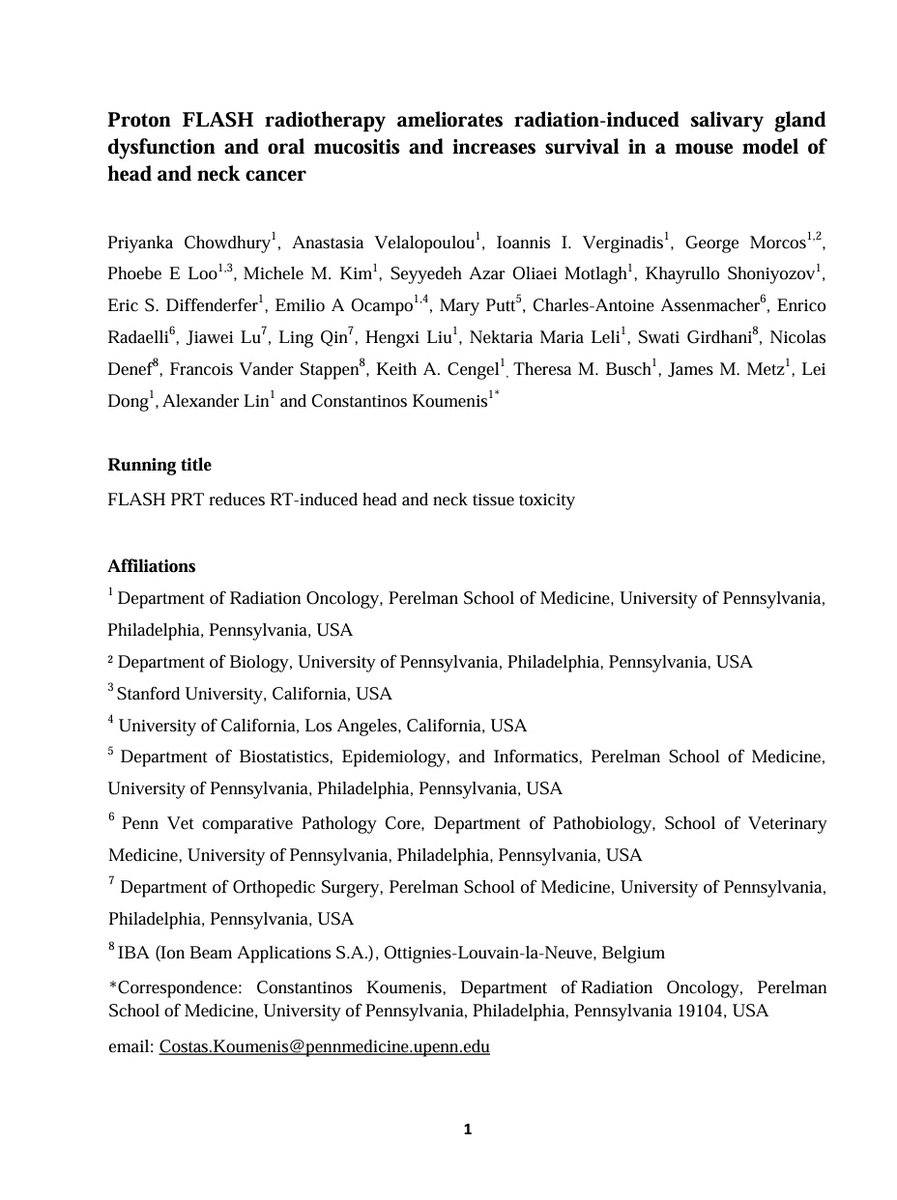 Proton FLASH radiotherapy ameliorates radiation-induced salivary gland dysfunction and oral mucositis and increases survival in a mouse model of head and neck cancer.
#aeprot #protontherapy #particletherapy #protonterapia #FlashRT