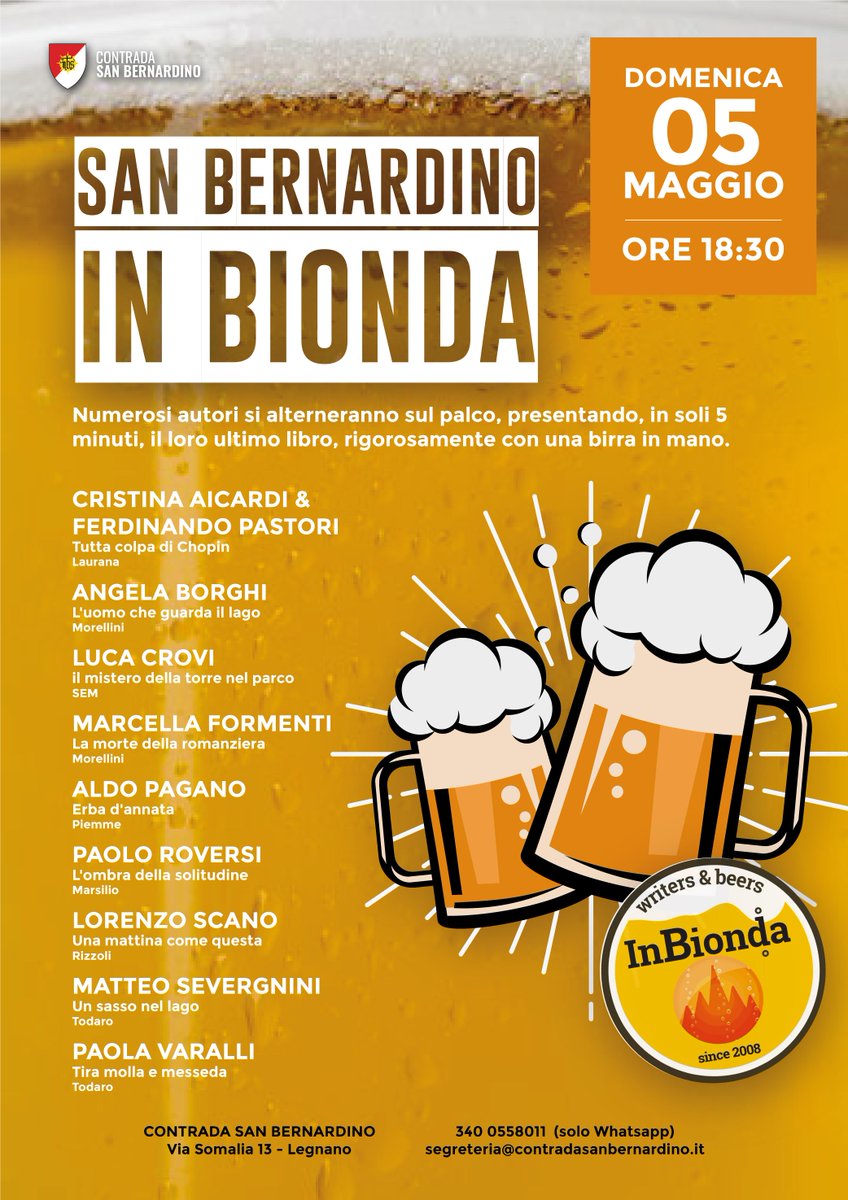 Domenica torna per la terza volta 'San Bernardino in bionda'!
Io ci sarò per presentare la serata e raccontare il mio romanzo #lombradellasolitudine edito da Marsilio!
Vi aspetto! #cheers 
#paoloroversi #radeschi #inbionda #legnano sempionenews.it/cultura/a-san-…